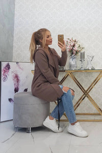 Insulated cardigan with a hood 69413 / – Mocca цвет / color | Lexline Fashion