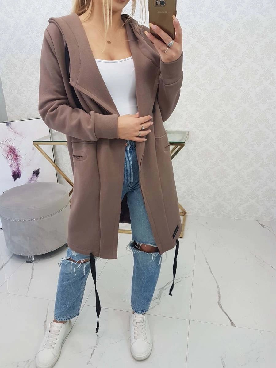 Insulated cardigan with a hood 69413 / – Mocca цвет / color | Lexline Fashion