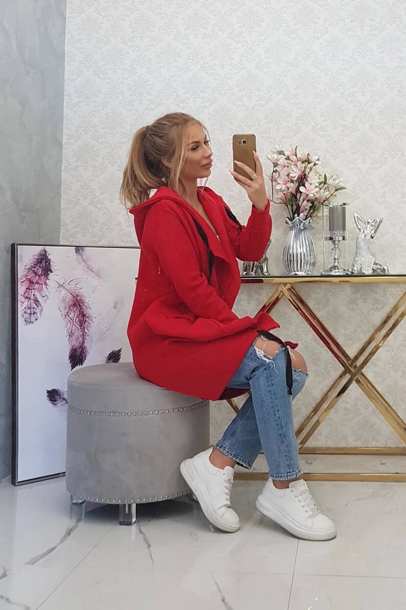 Insulated cardigan with a hood 69413 / – Red цвет / color | Lexline Fashion