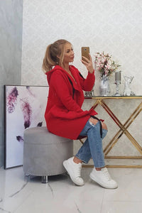 Insulated cardigan with a hood 69413 / – Red цвет / color | Lexline Fashion