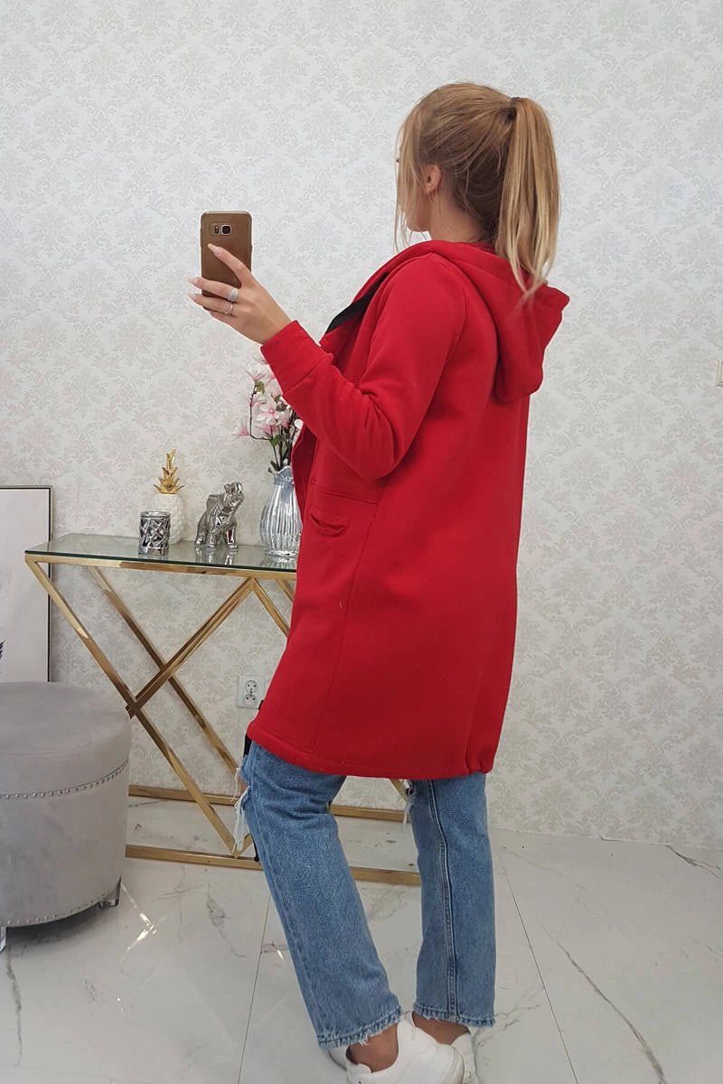 Insulated cardigan with a hood 69413 / – Red цвет / color | Lexline Fashion