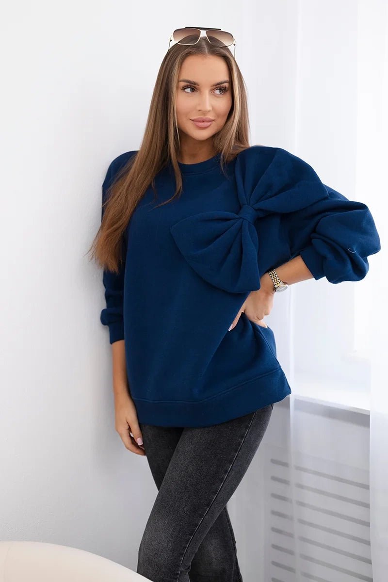 Insulated cotton sweatshirt with a large bow 9797 / – Beige цвет / color | Lexline Fashion