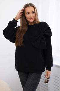 Insulated cotton sweatshirt with a large bow 9797 / – Black цвет / color | Lexline Fashion