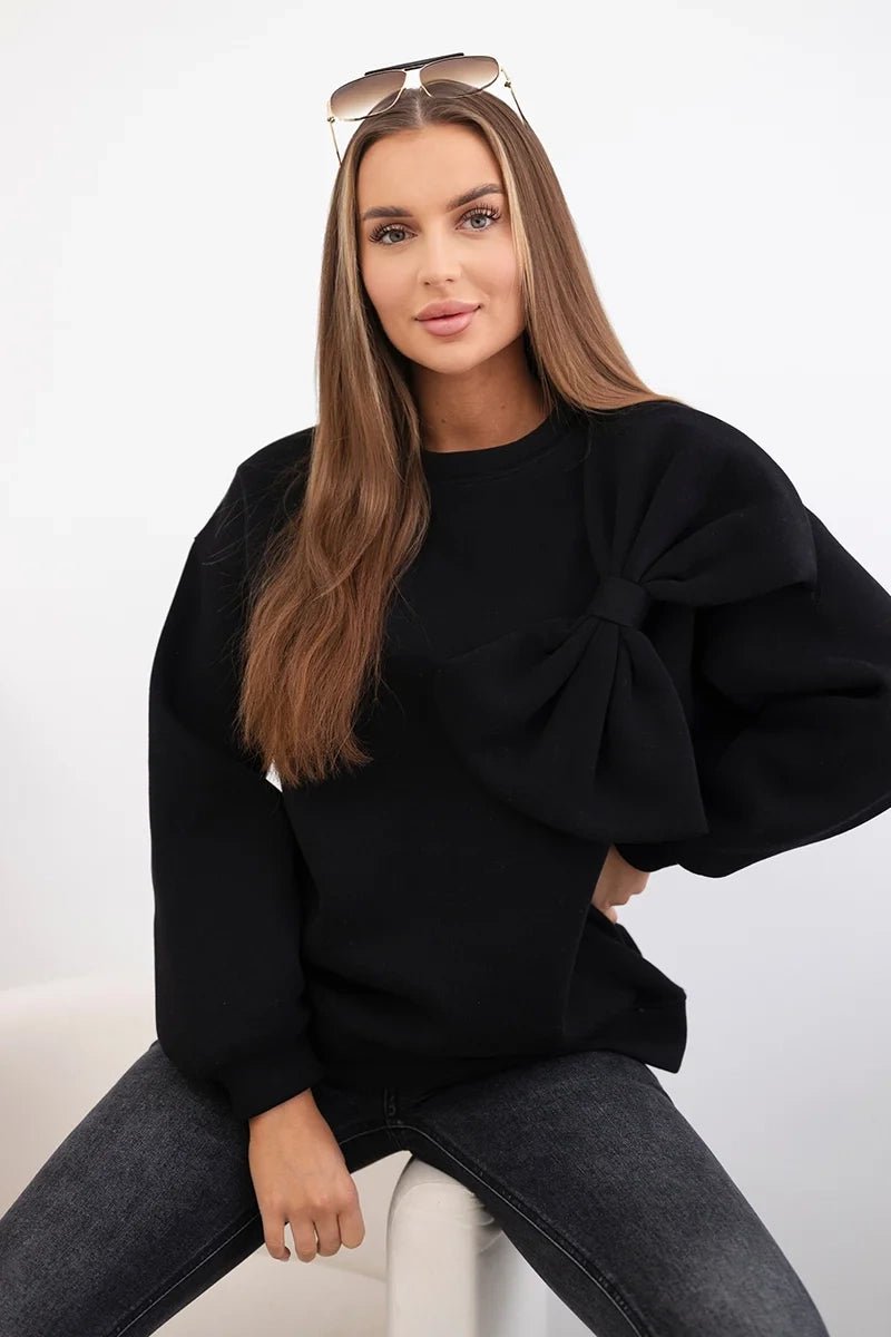 Insulated cotton sweatshirt with a large bow 9797 / – Navy blue цвет / color | Lexline Fashion