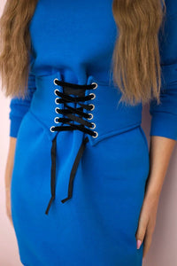 Insulated dress with a decorative belt 9362 / – Blue cornflower цвет / color | Lexline Fashion