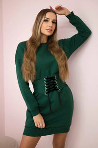 Insulated dress with a decorative belt 9362 / – Dark || green цвет / color | Lexline Fashion