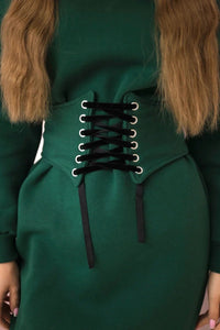 Insulated dress with a decorative belt 9362 / – Dark || green цвет / color | Lexline Fashion