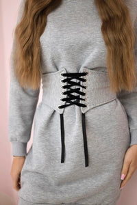 Insulated dress with a decorative belt 9362 / – Gray цвет / color | Lexline Fashion