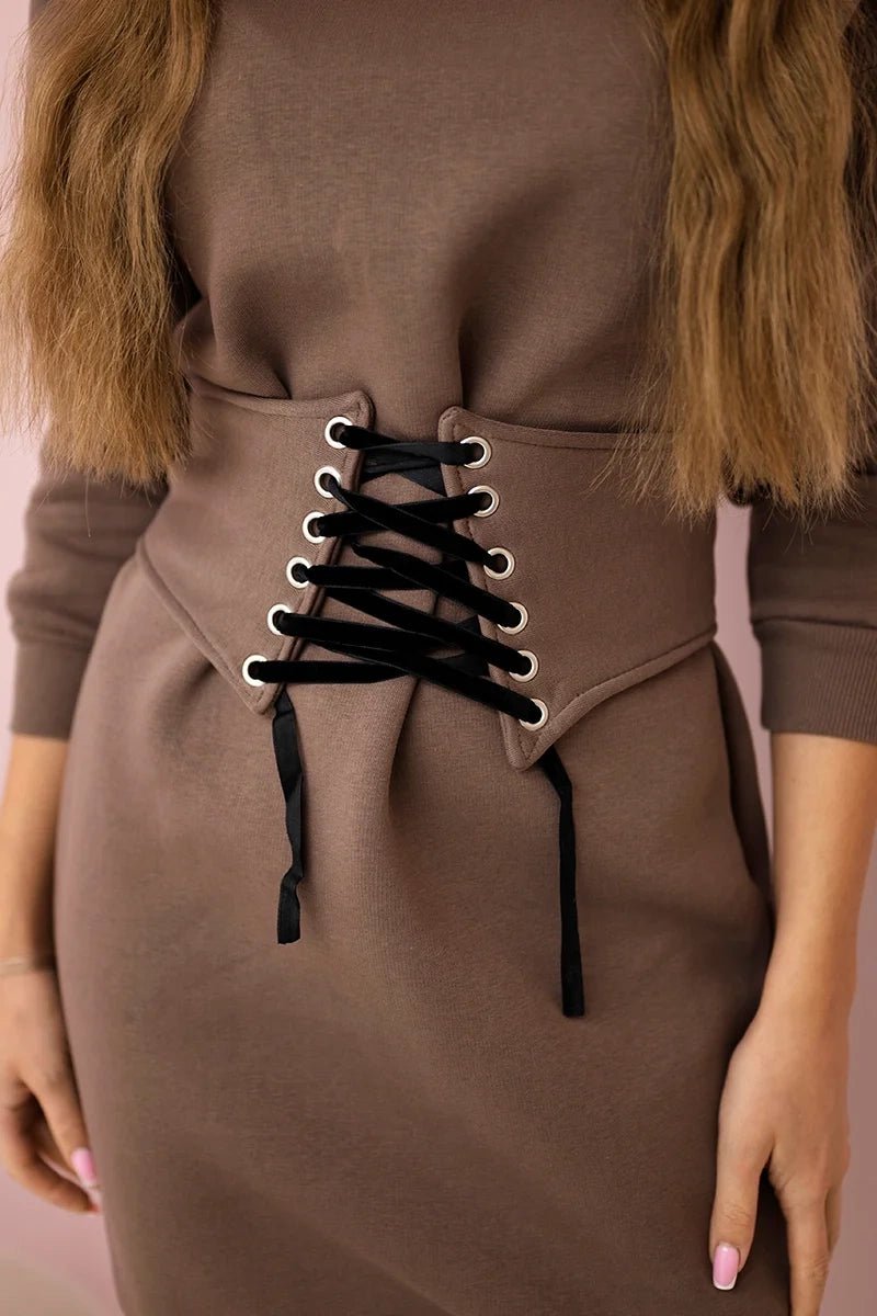 Insulated dress with a decorative belt 9362 / – Mocca цвет / color | Lexline Fashion