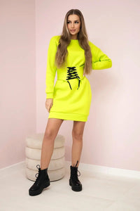 Insulated dress with a decorative belt 9362 / – Pistachio цвет / color | Lexline Fashion