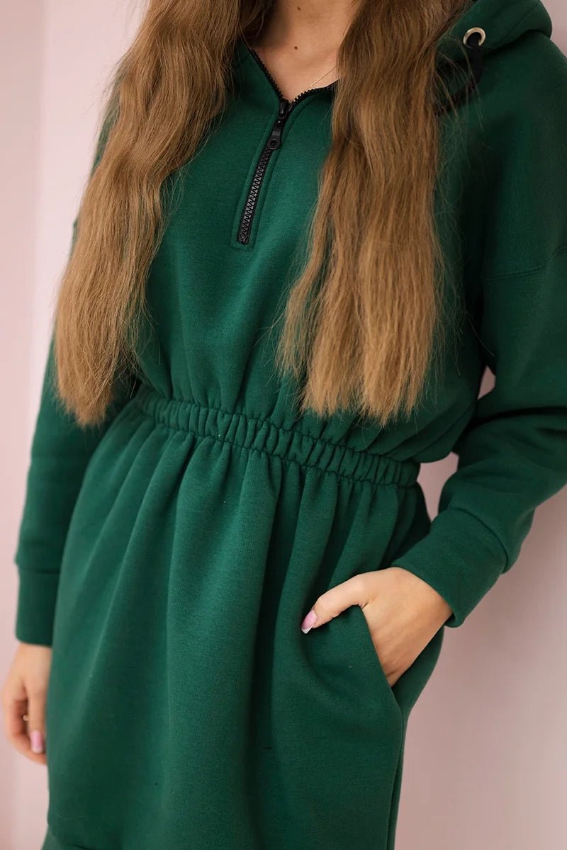 Insulated dress with a hood 68470 / – Dark || green цвет / color | Lexline Fashion