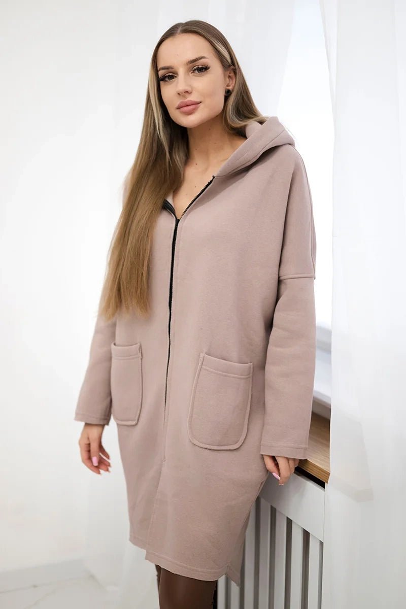 Insulated hoodie with a longer back 68653 / – Beige цвет / color | Lexline Fashion