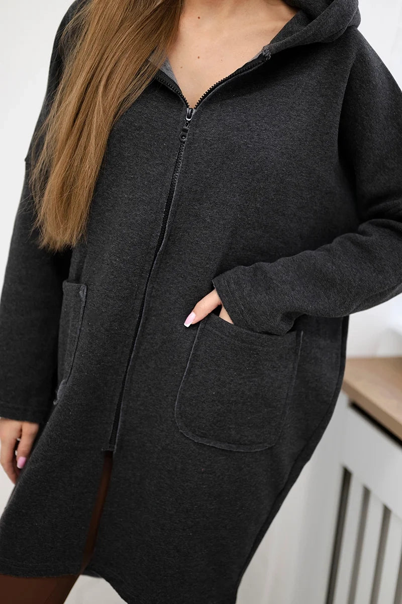 Insulated hoodie with a longer back 68653 / – Graphite цвет / color | Lexline Fashion