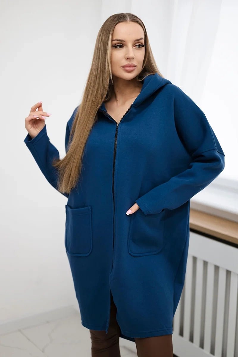Insulated hoodie with a longer back 68653 / – Jeans цвет / color | Lexline Fashion