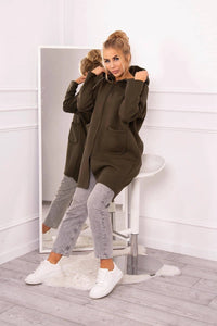 Insulated hoodie with a longer back 68653 / – Khaki цвет / color | Lexline Fashion
