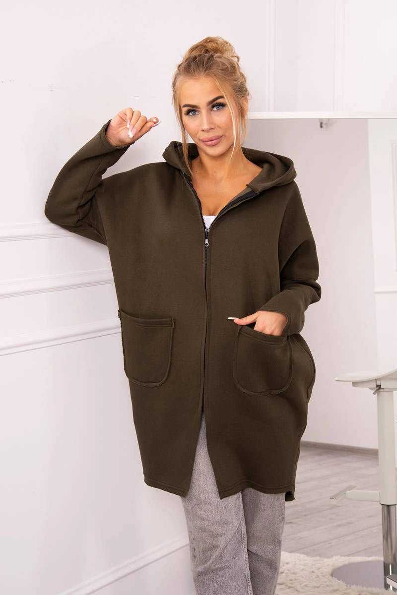 Insulated hoodie with a longer back 68653 / – Khaki цвет / color | Lexline Fashion