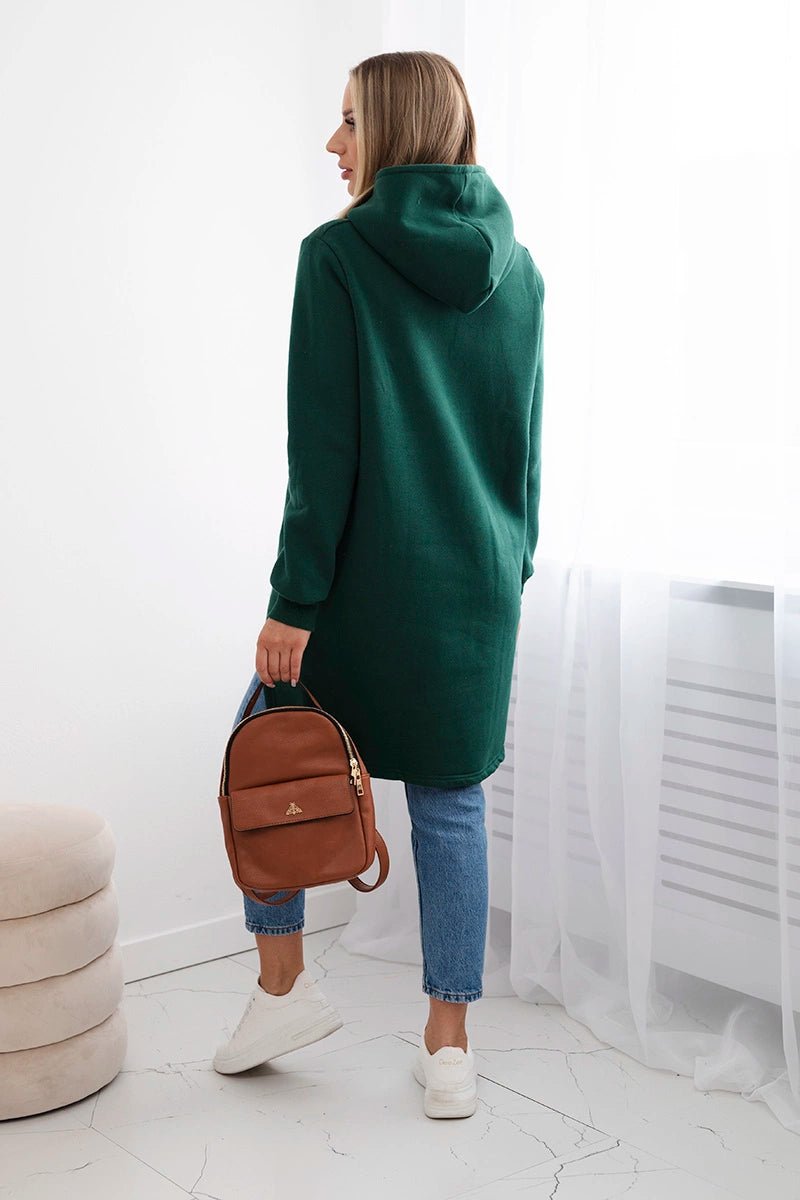 Insulated hoodie with longer back 9309 / – Green || Dark цвет / color | Lexline Fashion