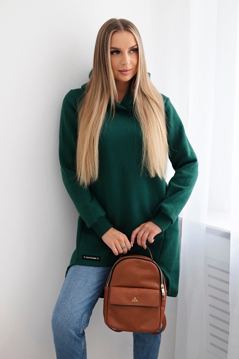 Insulated hoodie with longer back 9309 / – Green || Dark цвет / color | Lexline Fashion