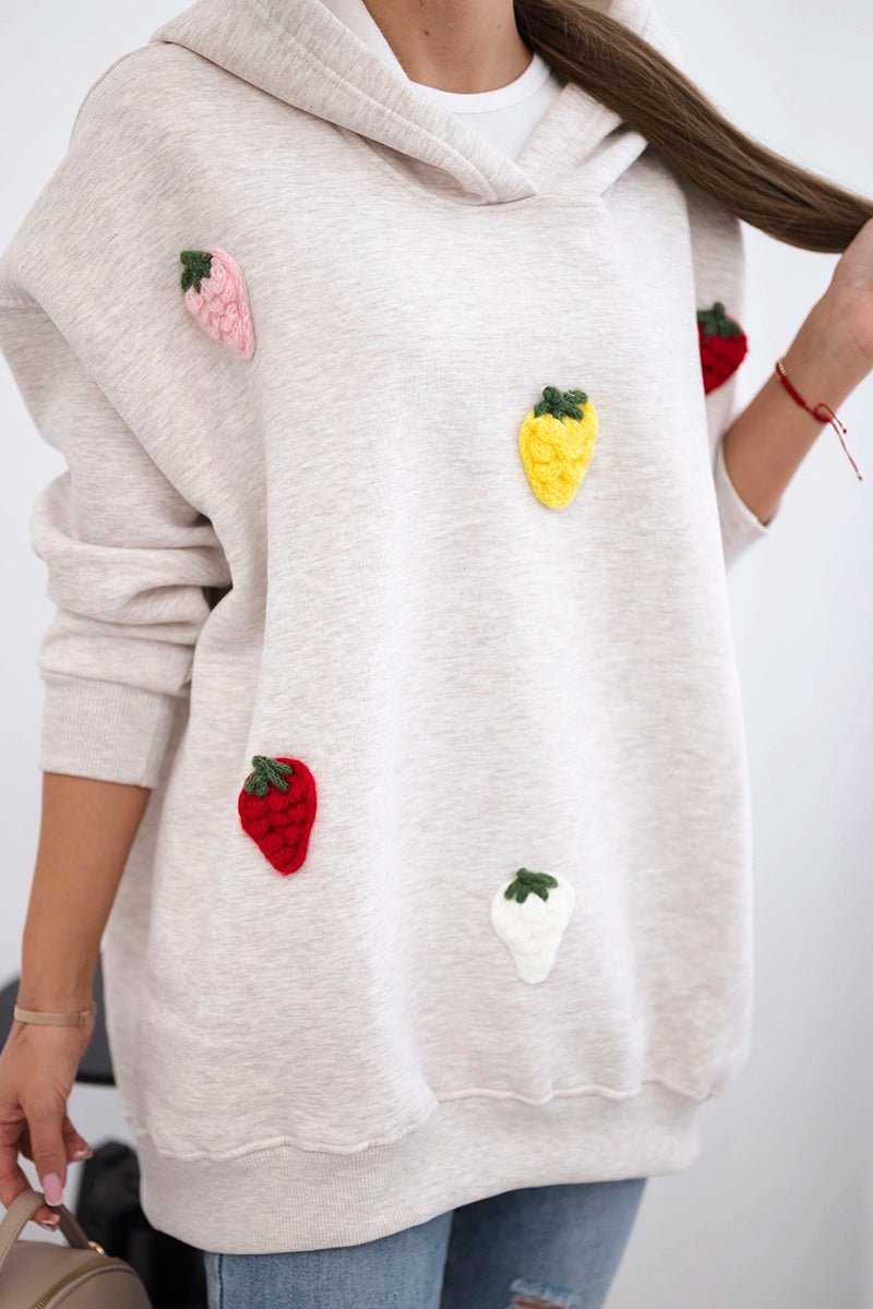 Insulated hoodie with strawberry motif 9629 / – Beige цвет / color | Lexline Fashion