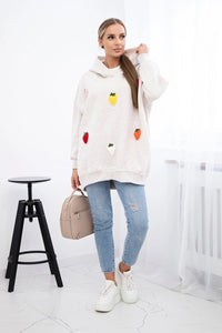 Insulated hoodie with strawberry motif 9629 / – Beige цвет / color | Lexline Fashion
