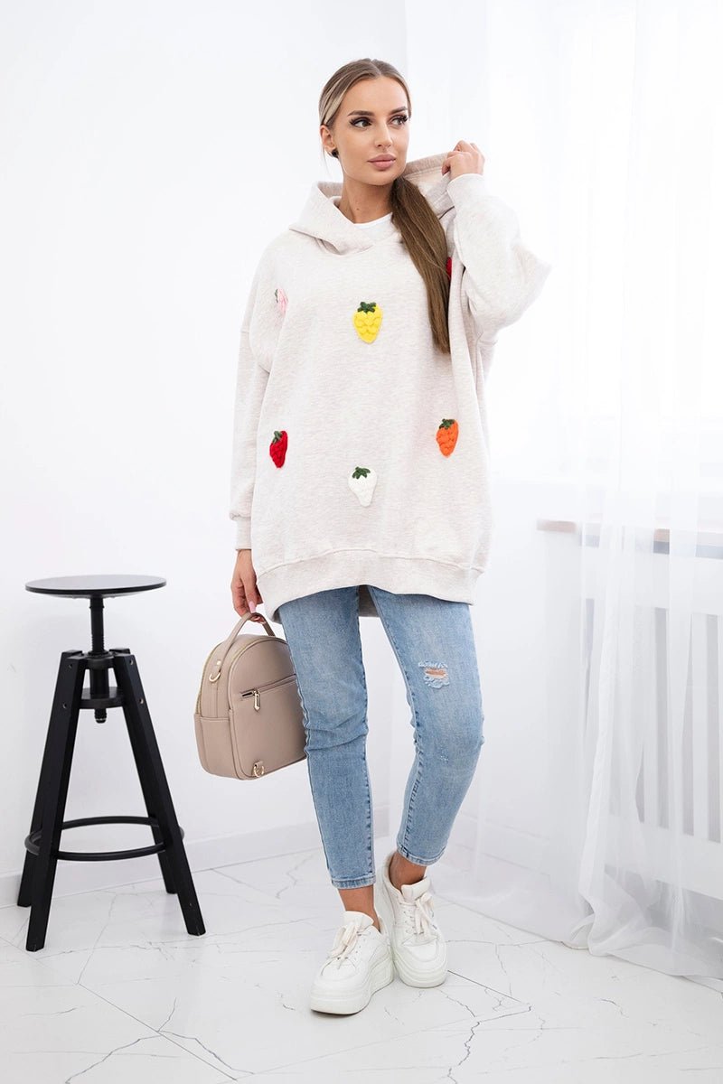 Insulated hoodie with strawberry motif 9629 / – Beige цвет / color | Lexline Fashion