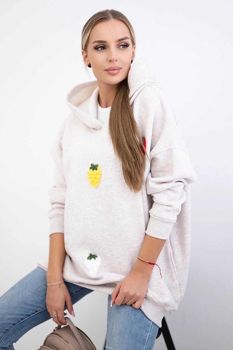 Insulated hoodie with strawberry motif 9629 / – Dark || beige цвет / color | Lexline Fashion