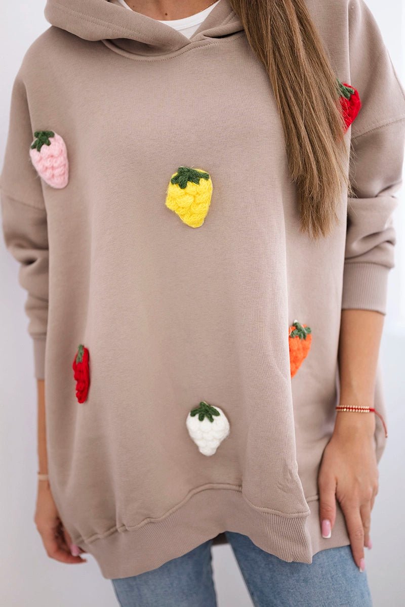 Insulated hoodie with strawberry motif 9629 / – Dark || beige цвет / color | Lexline Fashion