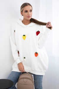 Insulated hoodie with strawberry motif 9629 / – Ecru цвет / color | Lexline Fashion