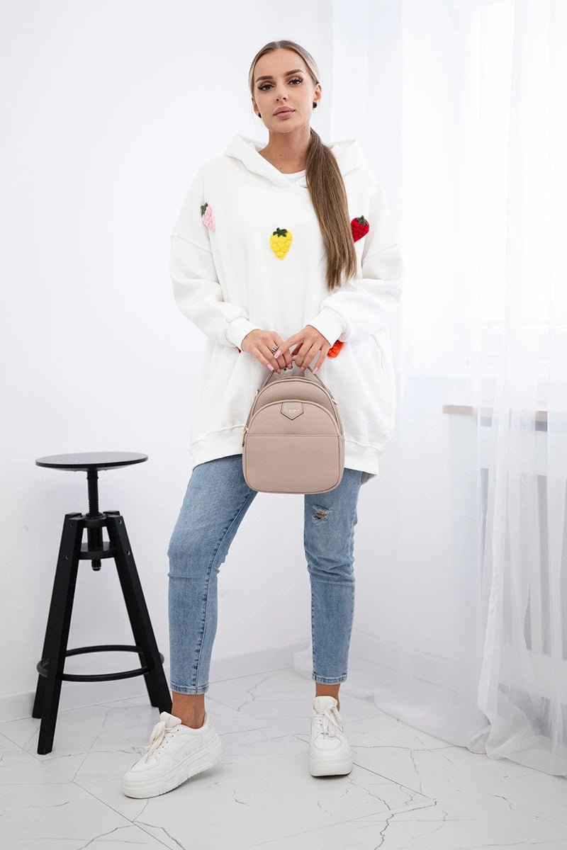 Insulated hoodie with strawberry motif 9629 / – Ecru цвет / color | Lexline Fashion