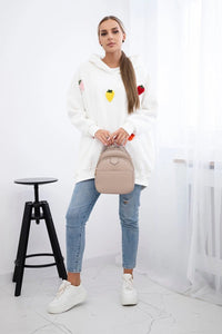 Insulated hoodie with strawberry motif 9629 / – Ecru цвет / color | Lexline Fashion