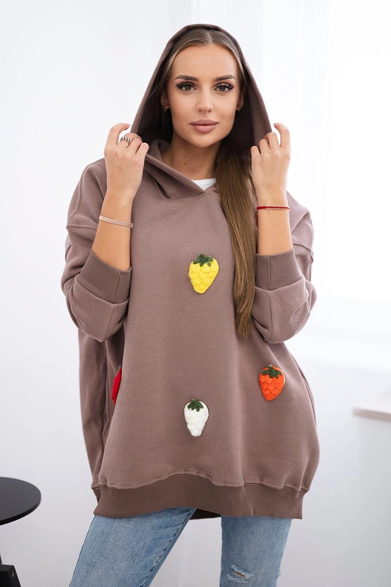 Insulated hoodie with strawberry motif 9629 / – Mocca цвет / color | Lexline Fashion