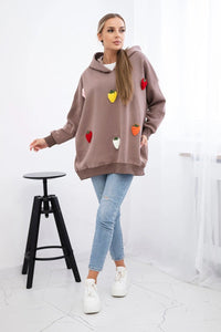 Insulated hoodie with strawberry motif 9629 / – Mocca цвет / color | Lexline Fashion