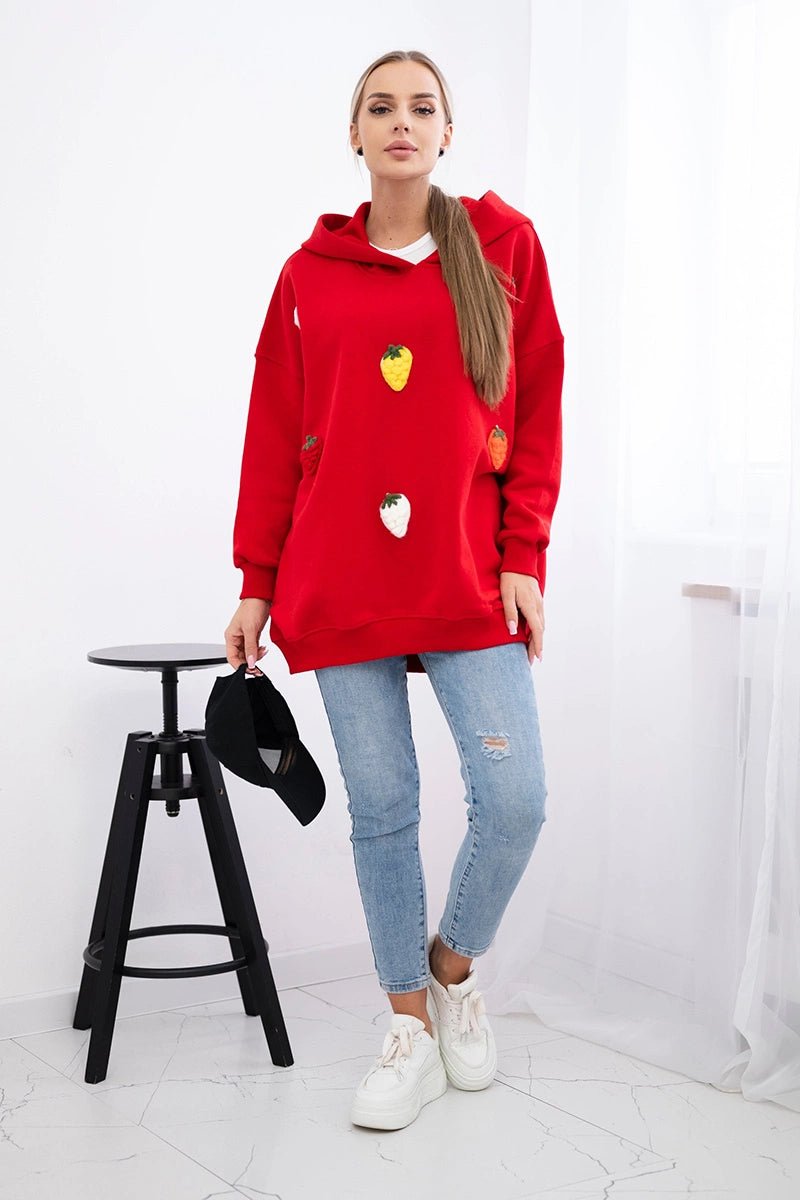 Insulated hoodie with strawberry motif 9629 / – Mocca цвет / color | Lexline Fashion