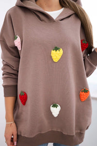 Insulated hoodie with strawberry motif 9629 / – Mocca цвет / color | Lexline Fashion