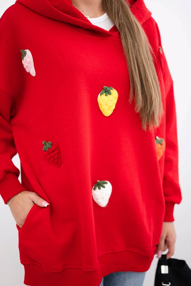 Insulated hoodie with strawberry motif 9629 / – Red цвет / color | Lexline Fashion