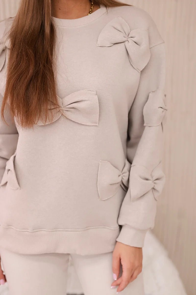 Insulated jumper with decorative bows 9796 / – Beige цвет / color | Lexline Fashion