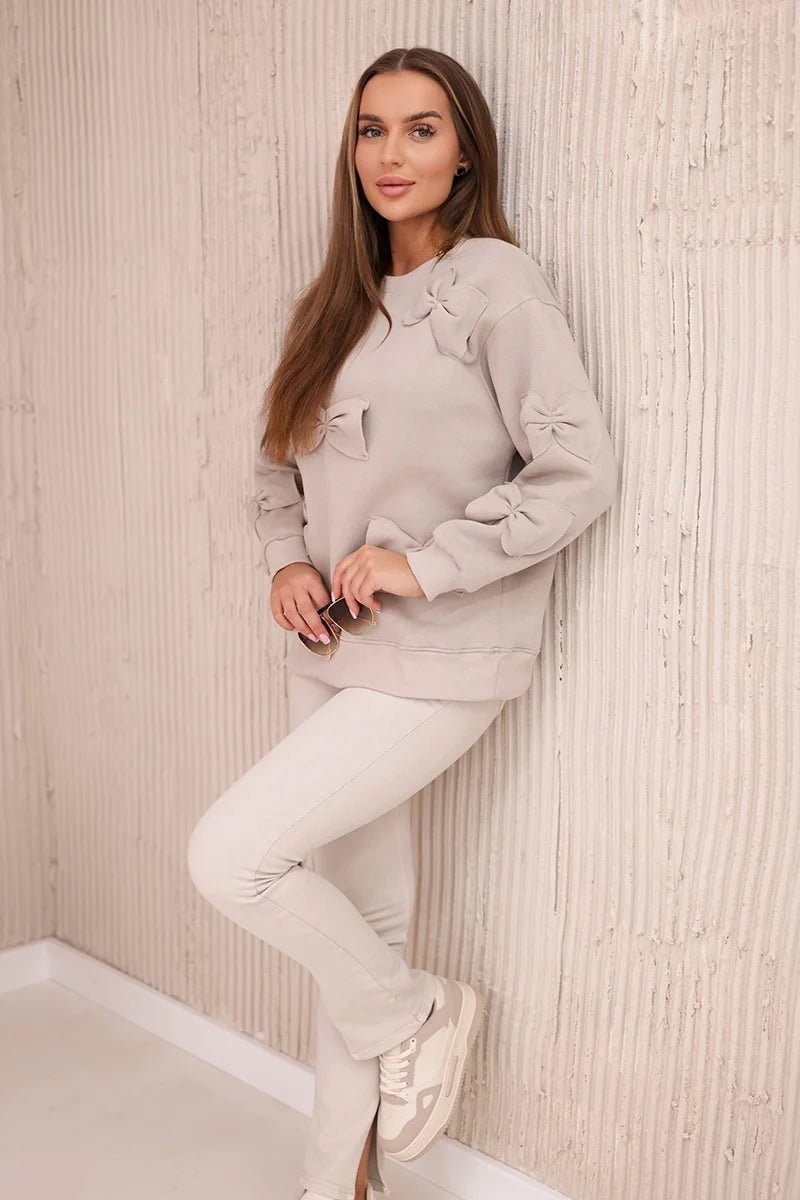 Insulated jumper with decorative bows 9796 / – Beige цвет / color | Lexline Fashion