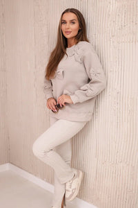 Insulated jumper with decorative bows 9796 / – Beige цвет / color | Lexline Fashion