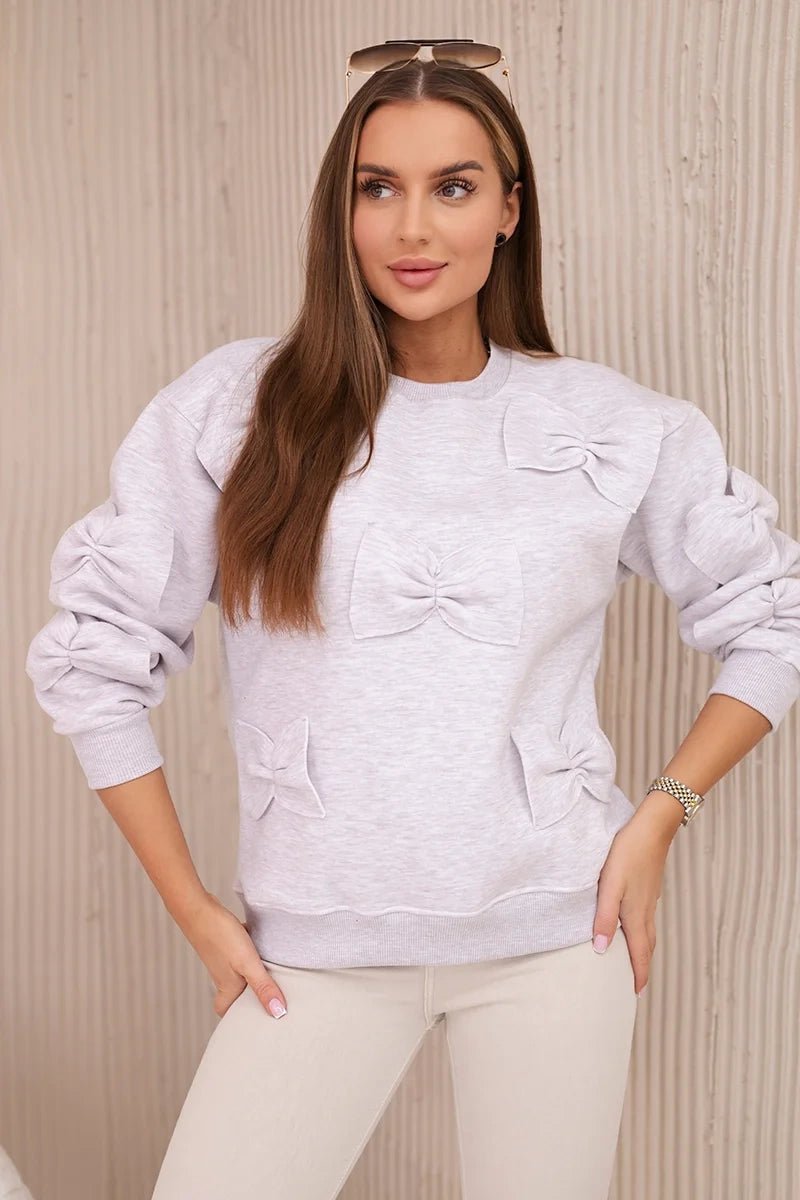 Insulated jumper with decorative bows 9796 / – Beige || Melange цвет / color | Lexline Fashion