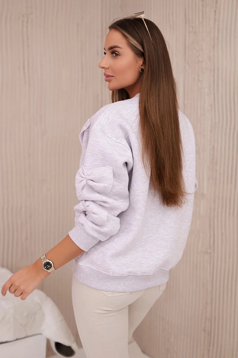 Insulated jumper with decorative bows 9796 / – Beige || Melange цвет / color | Lexline Fashion