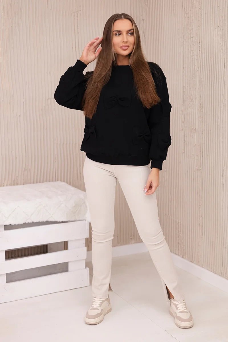Insulated jumper with decorative bows 9796 / – Black цвет / color | Lexline Fashion