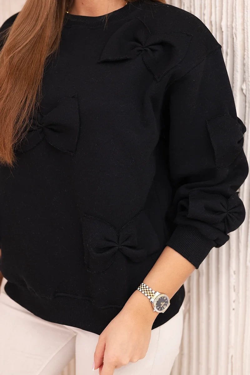 Insulated jumper with decorative bows 9796 / – Black цвет / color | Lexline Fashion