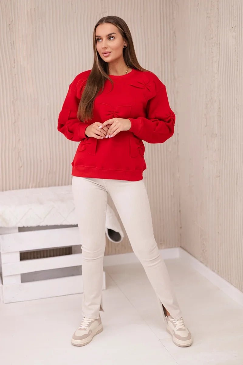 Insulated jumper with decorative bows 9796 / – Red цвет / color | Lexline Fashion