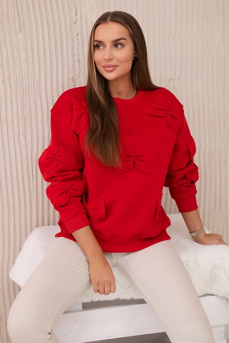 Insulated jumper with decorative bows 9796 / – Red цвет / color | Lexline Fashion