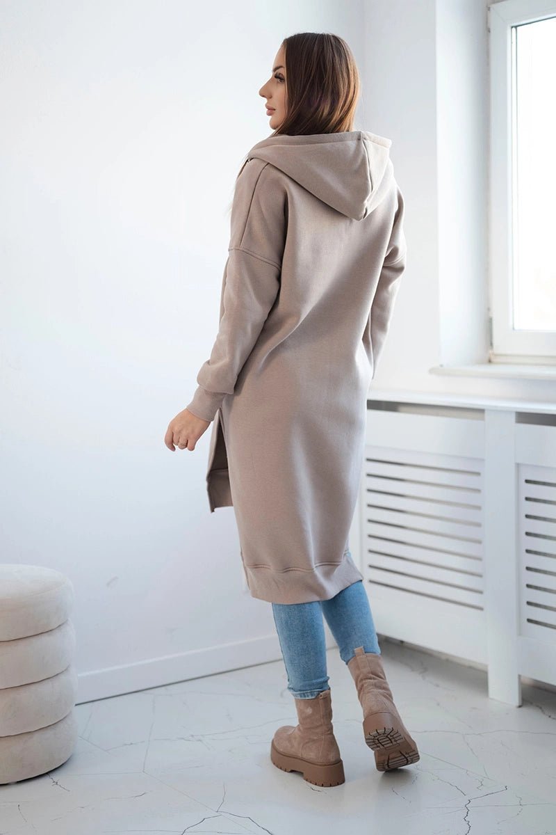 Insulated long hoodie with slits on the sides 9301 / – Beige цвет / color | Lexline Fashion