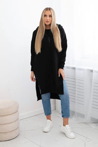 Insulated long hoodie with slits on the sides 9301 / – Black цвет / color | Lexline Fashion