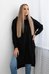 Insulated long hoodie with slits on the sides 9301 / – Black цвет / color | Lexline Fashion