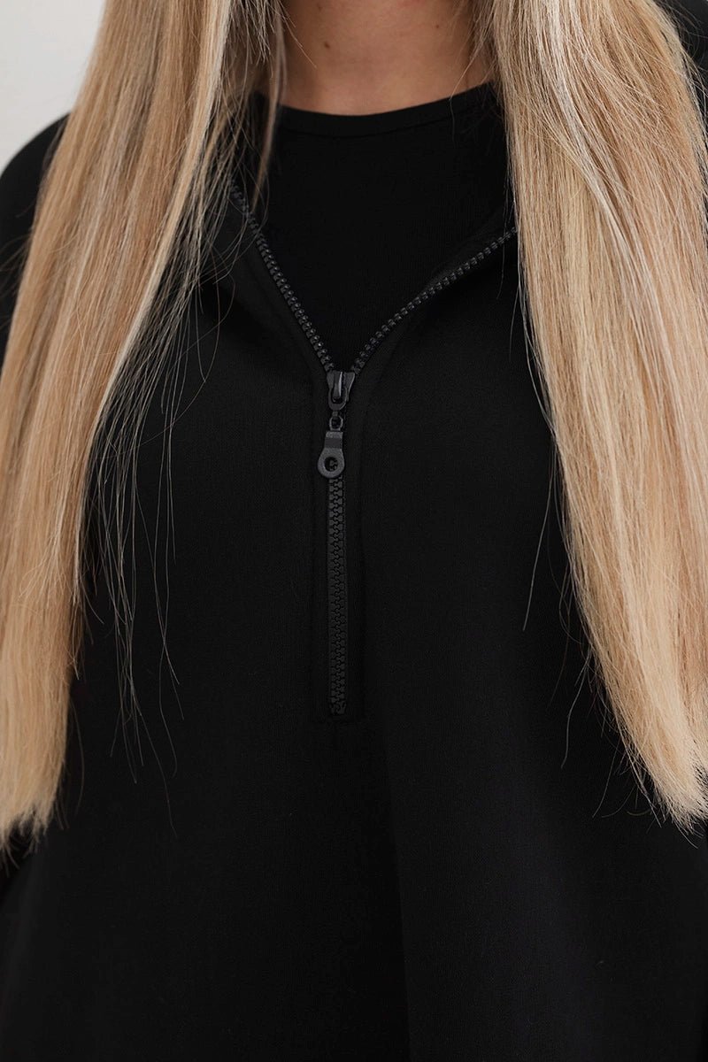 Insulated long hoodie with slits on the sides 9301 / – Black цвет / color | Lexline Fashion