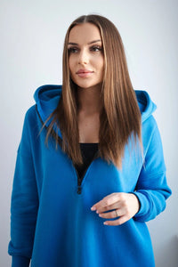 Insulated long hoodie with slits on the sides 9301 / – Blue cornflower цвет / color | Lexline Fashion