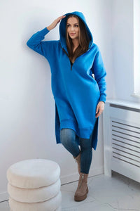 Insulated long hoodie with slits on the sides 9301 / – Blue cornflower цвет / color | Lexline Fashion